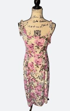 Saltwater Luxe Floral Midi Sundress Tie Shoulder Smocked Back Pink Cream Small